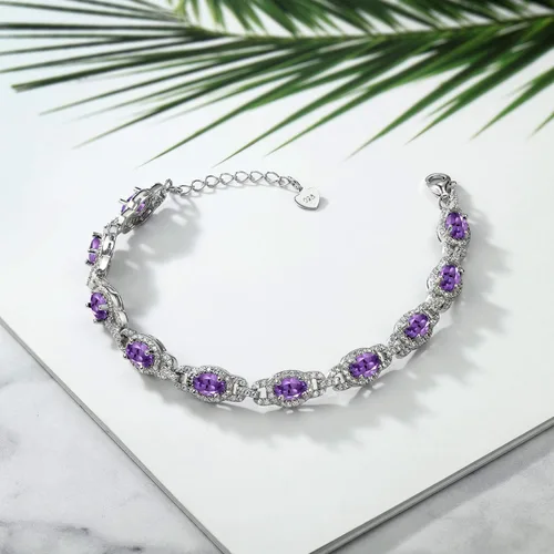 Miniatura 5 de Gem Stone King 7-14 Cttw Oval Gemstone Birthstone Tennis Bracelet For Women 925 Sterling Silver Oval 6X4MM 7 Inch With 1 Inch Extender Fine