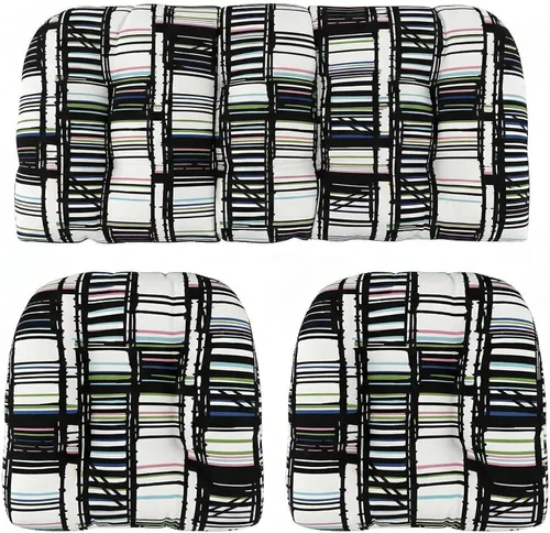 RSH DECOR: Sunbrella 3-Piece Tufted Wicker Cushion Set | 44" x 22" & 22" x 22" | Outdoor Loveseat & U-Shaped Seat Cushions | Crafted with