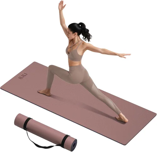 Miniatura 9 de ILILI Tapete de yoga 10mm extra grueso y 193cm extra largo, 76x28x0.4 pulgadas, material TPE antideslizante de doble color, fácil de transportar