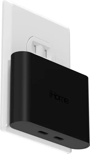 iHome Cargador USB-C multipuerto de 40 W, bloque plano de 2 puertos AC Pro, adaptador de pared de carga rápida dual