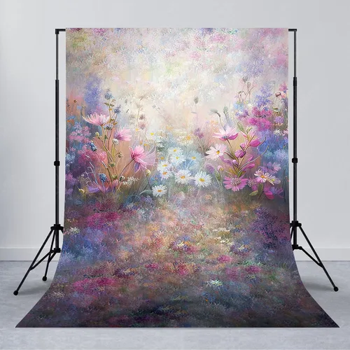 Avezano Telón de fondo de pintura al óleo de flores silvestres acuarela margarita floral para fotografía retro flor bokeh recién nacido, baby