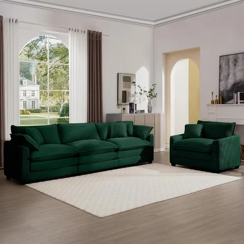 Miniatura 24 de KEIKI Juego de sofá de 2 piezas con 2 sofás individuales de pana extragrandes, juego de sillas decorativas modernas de 2 plazas tapizadas con 2