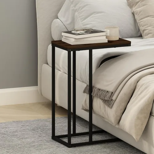Miniatura 7 de Furinno Turn-N-Tube - Mesa auxiliar rectangular de 2 niveles con ruedas, mesita de noche de esquina redonda, mesita de noche con estante abierto
