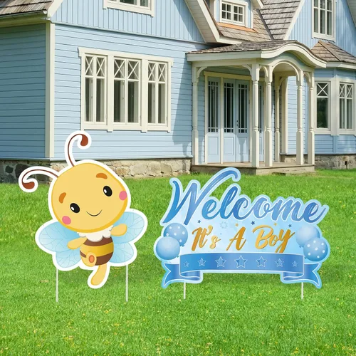 Miniatura 17 de 2 piezas de señal de jardín para baby shower con estaca, señal de revelación de género rosa, elefante, decoración de césped, bienvenida, es una