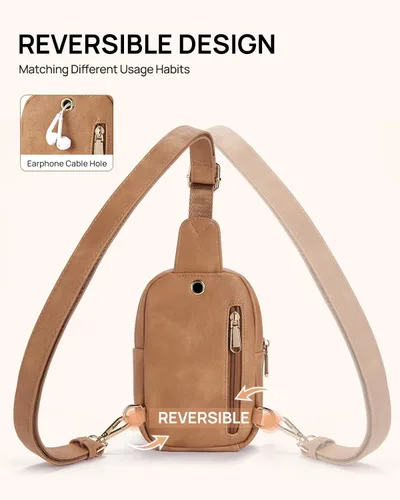 Miniatura 105 de Telena Riñonera pequeña para mujer, de cuero, cangureras, bolsa de pecho para mujer