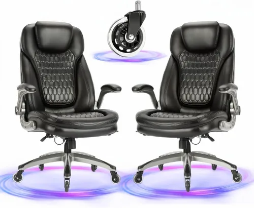 Miniatura 12 de Silla de oficina ejecutiva, silla ergonómica de escritorio para computadora, silla de cuero con respaldo alto con brazos abatibles acolchados, silla