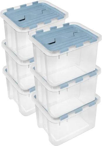 Miniatura 12 de Sterilite Paquete de 6 cajas de almacenamiento con tapa con bisagras, contenedores organizadores de plástico, 20 cuartos de galón, color azul