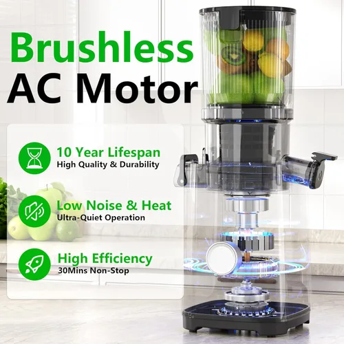 Miniatura 2 de Exprimidor de prensado en frío, máquinas exprimidoras – Conducto de alimentación grande de 5.3 pulgadas para frutas y verduras enteras, potente