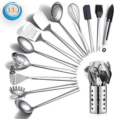 Miniatura 8 de Berglander - Juego de utensilios de cocina de acero inoxidable, set de 13 piezas, con soporte para utensilios, antiadherentes y resistentes al