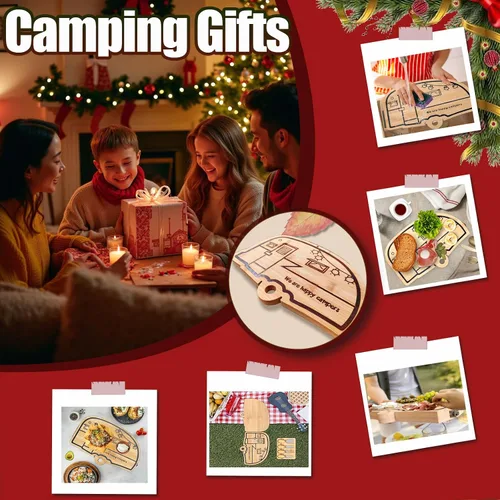Miniatura 2 de Tabla de cortar para autocaravana, campamento, retro, Happy Camper, tabla de cortar de madera de bambú, bandeja de servir perfecta y divertida