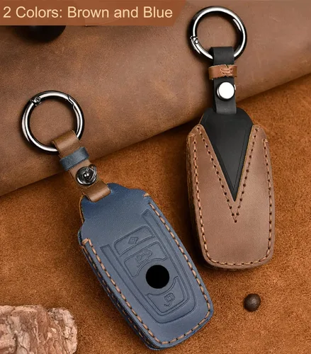 Miniatura 5 de OLLEN Funda de cuero genuino para llavero sin tornillos para BMW 1, 3, 4, 5, 6, 7, Series X3, X4, M5, M6, GT, etc., forma cuadrada, color azul