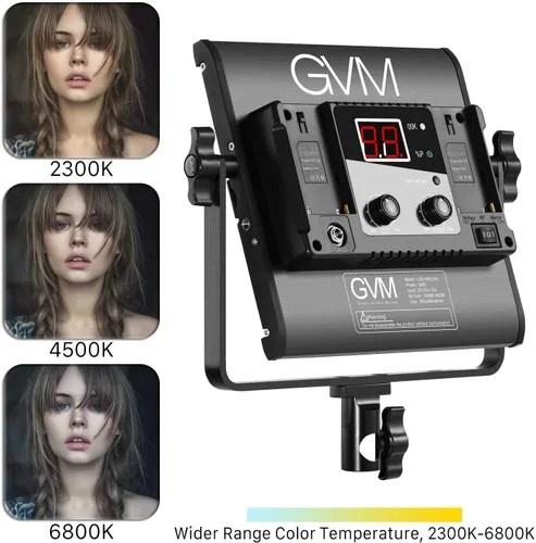 Miniatura 6 de GVM - Luces de video bicolor LED con función de aplicación, CCT variable 2300K-6800K y 10% -100% de brillo con pantalla digital para grabación