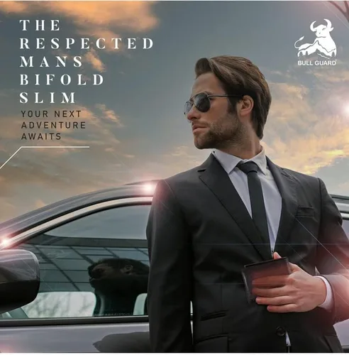 Miniatura 2 de BULL GUARD Cartera de cuero Rfid Los respetados caballeros plegables delgadas para hombres Bloqueo RFID seguro de viaje Cartera de cuero de grano