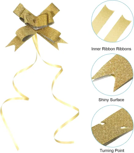 Miniatura 4 de PATIKIL Cinta de lazos de 2 pulgadas, paquete de 40 lazos decorativos para bodas, fiestas, cumpleaños, decoración en tono dorado