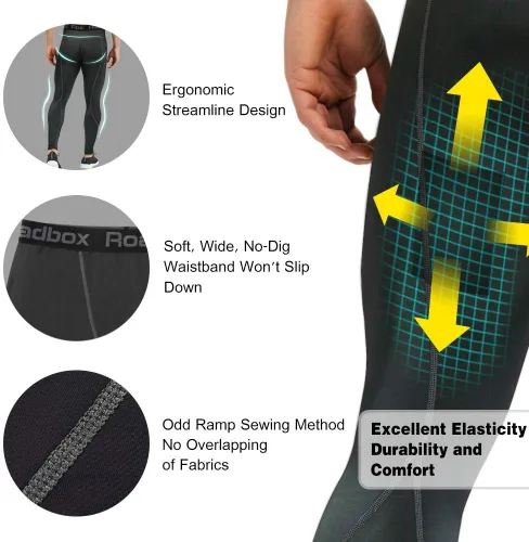 Miniatura 4 de Roadbox - Paquete de 1, 2 o 3 pantalones de compresión para hombre con capa base atlética, leggings ajustados para correr, yoga y baloncesto