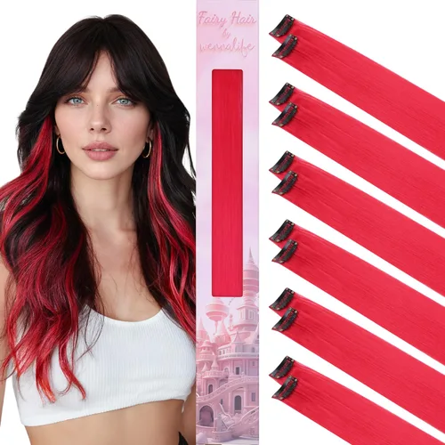 Miniatura 32 de Wennalife 12 piezas de extensiones de cabello azul con clip, extensiones de cabello con clip de colores para niños, pinzas de cabello arcoíris