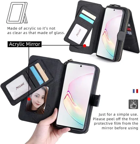 Miniatura 4 de Asuwish Funda de teléfono para Samsung Galaxy Note 10 Plus Note10+ 5G con cremallera, funda desmontable con protector de pantalla y ranura para Negro