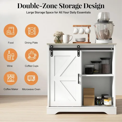 Miniatura 5 de Panana Aparador Buffet con Puerta Corrediza de Granero Gabinete de Almacenamiento Barra de Café Cocina Estilo Granja
