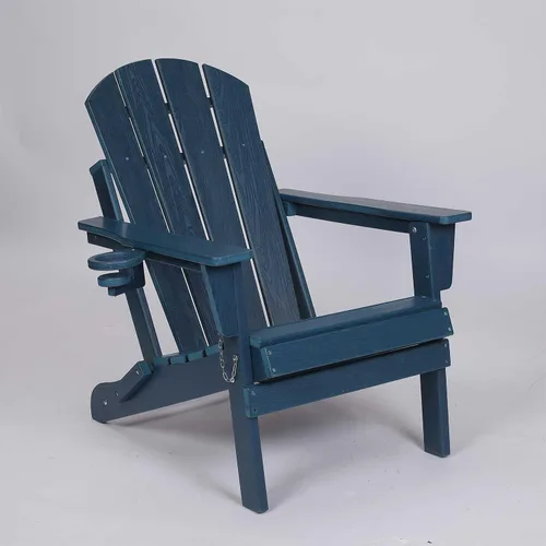 Miniatura 11 de Silla Adirondack plegable con soporte para tazas, silla de exterior de HDPE resistente a la intemperie, silla de césped de grano de madera para Negro