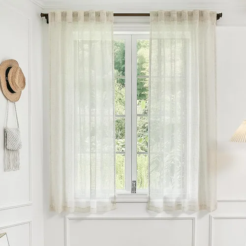 Miniatura 9 de Cortinas de lino transparente color crema de 96 pulgadas de largo para sala de estar, 2 paneles con bolsillo con pestaña trasera, suaves, naturales