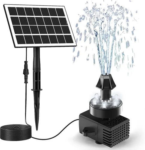 Miniatura 10 de Jutai Fuentes de baño eléctricas para pájaros que funcionan las 24 horas, bomba de fuente de agua silenciosa ajustable con luces LED para jardín