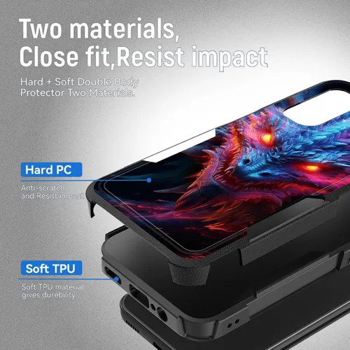 Miniatura 2 de Funda para Galaxy A14 5G, resistente de doble capa híbrida de policarbonato duro, goma suave, a prueba de golpes, funda protectora resistente