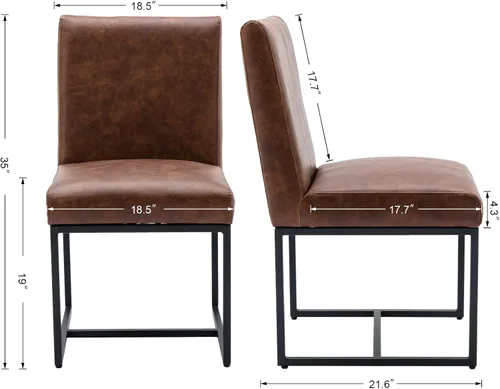Miniatura 3 de Juego de 2 sillas de comedor modernas de tela, tapizadas de piel sintética, sillas de cocina sin brazos de mediados de siglo con patas negras