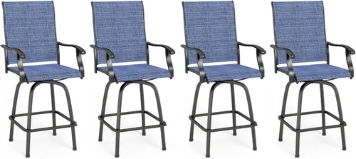 Miniatura 12 de Juego de 4 taburetes de bar para exterior de MFSTUDIO, sillas giratorias de patio con altura de barra, barras de bar de patio con respaldo alto