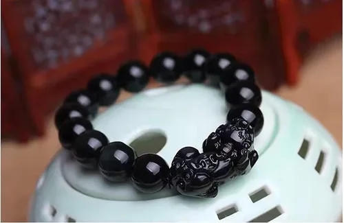 Miniatura 22 de Pulsera de obsidiana negra, pulsera de obsidiana negra Feng Shui para mujeres y hombres, pulsera elástica de obsidiana con piedra de ojo de tigre