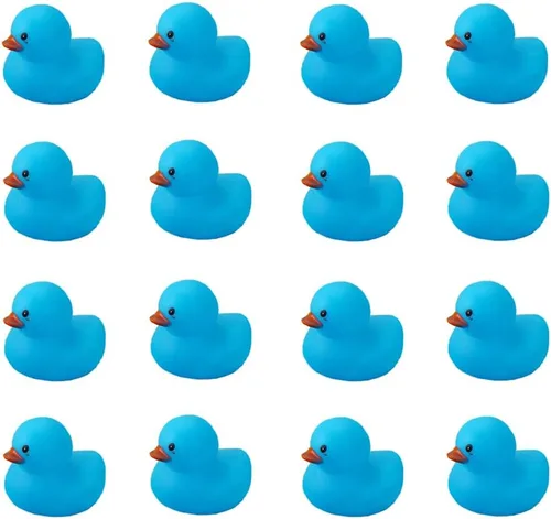 Juguetes de pato de baño, 16 piezas de mini patos de goma azules chirriantes y flotadores, juguete para baby shower, decoración de fiesta para niños