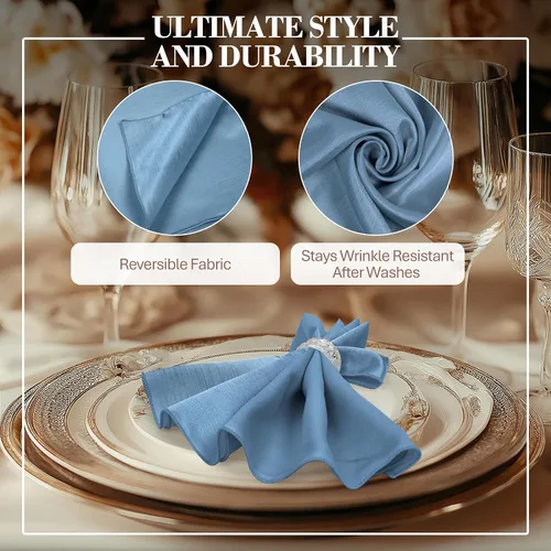 Miniatura 3 de Ultimate Textile -1 docena - Reversible Shantung Satin - Majestic - Servilletas de tela Majestic de 17 x 17 pulgadas color azul pizarra