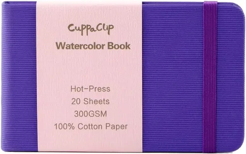 Miniatura 12 de CuppaClip Papel de acuarela de algodón prensado en caliente con bolsillo interior, cuaderno de bocetos de acuarela, diario como cuaderno de viaje