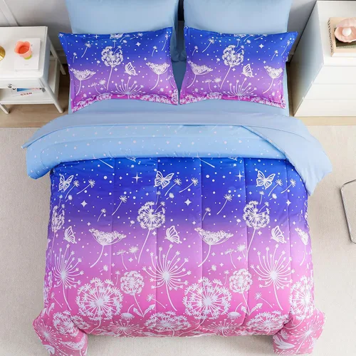 Miniatura 88 de Dinjoy Juego de edredón para niñas, tamaño individual, colorido, azul, rosa, morado, arcoíris, juego de ropa de cama de 6 piezas en una bolsa