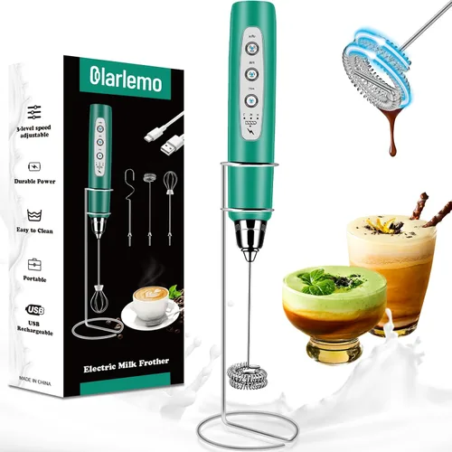 Miniatura 17 de Colarlemo Espumador de Leche de Mano Recargable con Soporte, Varita Espumadora Mezclador de Bebidas Batidor Eléctrico para Café, Desmontable con 3