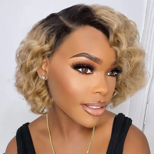 Miniatura 12 de WIGER Pelucas cortas con encaje frontal de cabello humano para mujeres, peluca corta rizada estilo Bob, peluca Pixie de encaje frontal negra, peluca