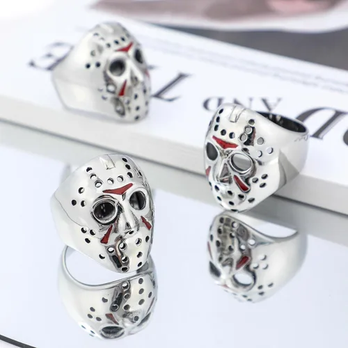 Miniatura 8 de Jason Mask Ring Stainless Steel Rings for Women Mens Jason Ring Perfect Gifts for Halloween,Size 7-13,Fashion Punk Rings Jewelry Decorations
