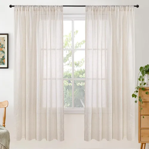 Miniatura 74 de BGment Cortinas de lino café de 30 pulgadas de largo para ventana pequeña, cortinas de media ventana beige semitransparentes ligeras con bolsillo