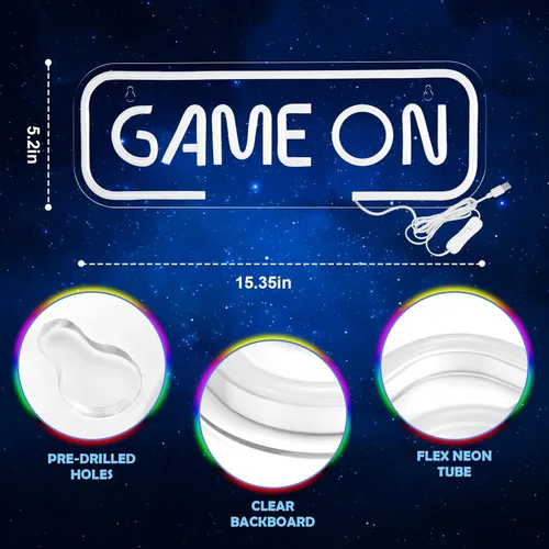 Miniatura 3 de Señal de neón de juegos Kavaas, señal de neón Game On para decoración de sala de juegos - señal de neón LED de juego para decoración de habitación