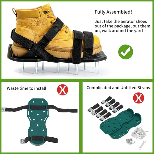 Miniatura 4 de Zapatos aireadores de césped premontados, zapatos resistentes con correas ajustables, herramientas de aireación de suelo para patio, jardín, incluye
