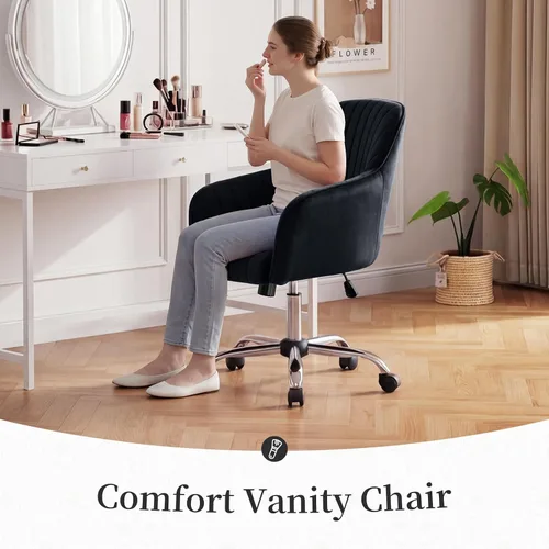 Miniatura 5 de Warmiehomy Silla de Escritorio de Terciopelo para Oficina en Casa, Silla de Trabajo Giratoria Ajustable Moderna, Sillas de Tocador para Mujeres