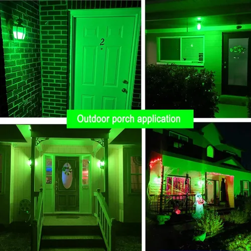 Miniatura 4 de Bombilla LED de color verde, bombillas de color verde de 9 W (equivalente a 60 W), bombillas LED verdes A19 con base E26 perfectas para porche