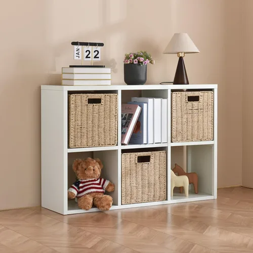 Miniatura 13 de IRONMIX Organizador de almacenamiento de 5 cubos de metal, estantería corta negra, soporte de TV para televisores de hasta 40 pulgadas, centro