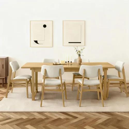 Miniatura 13 de KISLOT Rattan Dining Chairs Set of 4, Upholstered Modern Dining Room Chairs, Mid Century Oak Wood Kitchen Chairs with Rattan Backrest for Farmhouse