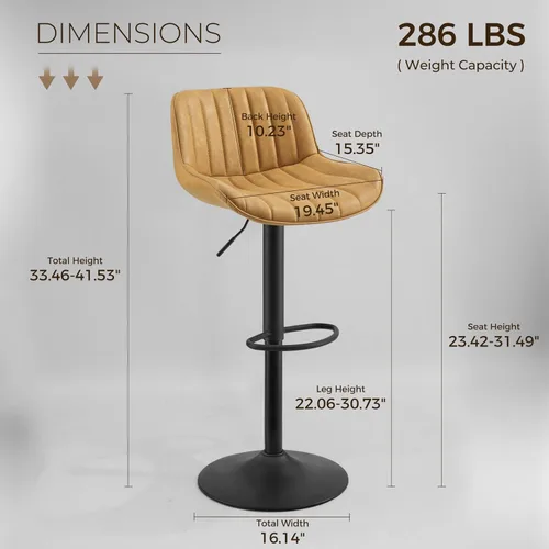 Miniatura 2 de Fat Ant Juego de 2 taburetes de bar ajustables de piel sintética, sillas de bar giratorias con respaldo, taburete de isla de cocina moderno tapizado