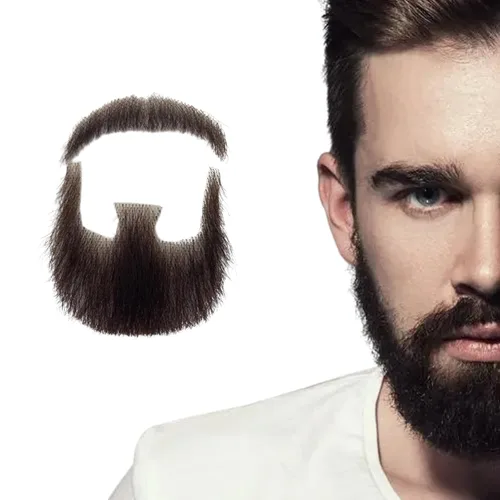 Miniatura 12 de Voloria Cabello humano con barba falsa, atado a mano, cabello facial de cabra negra, barbas falsas de encaje invisible para entretenimiento, drama