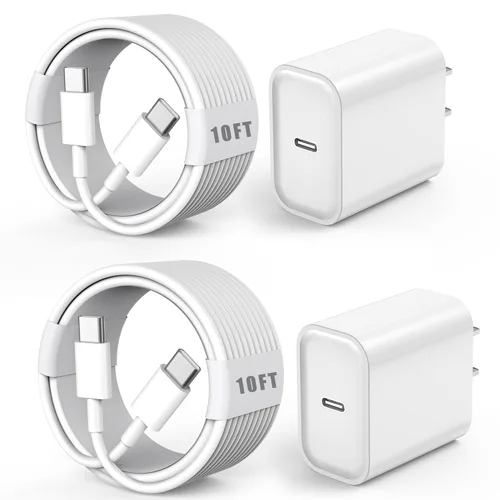 Miniatura 10 de Paquete de 2 cargadores rápidos para iPhone, cargador tipo C, carga rápida, suministro de energía, bloque de carga rápida, enchufe de viaje con 2