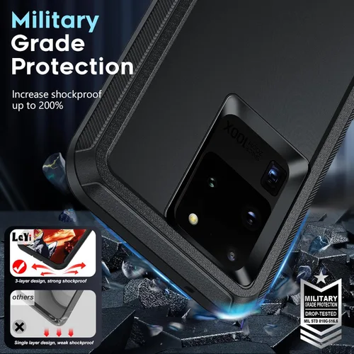 Miniatura 4 de LeYi Funda compatible con Samsung S20 Ultra: funda resistente 3 en 1 para Samsung Galaxy S20 Ultra, funda de grado militar a prueba de golpes