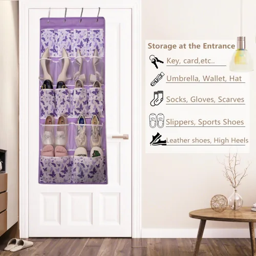 Miniatura 2 de Organizador de almacenamiento colgante de 16 bolsillos para colgar sobre la puerta con 4 tipos de bolsas para zapatos, calcetines, sombreros, ropa
