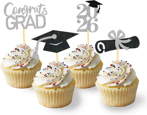 Miniatura 11 de 24 adornos de graduación para cupcakes, decoraciones de graduación negras y azules para la clase de 2026 (negro y azul)