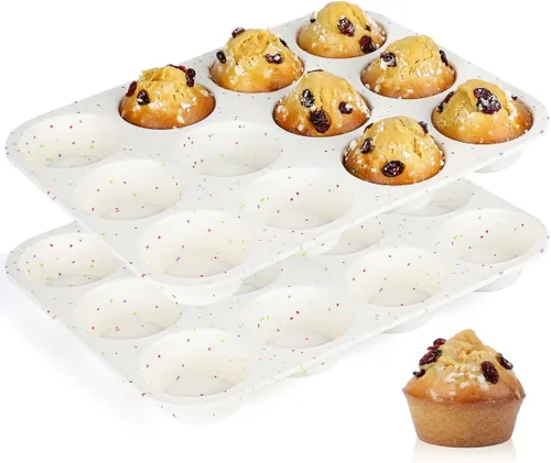 Miniatura 15 de CAKETIME Molde de silicona para magdalenas, molde para magdalenas de tamaño regular para hornear 12 cavidades, molde antiadherente de silicona